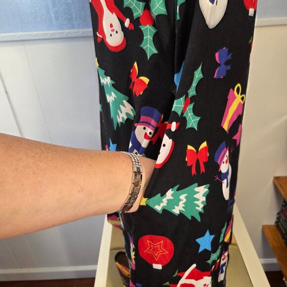 20W Black Red Christmas Santa Holiday Print Longsleeve Midi Dress with Pockets - Picture 7 of 11